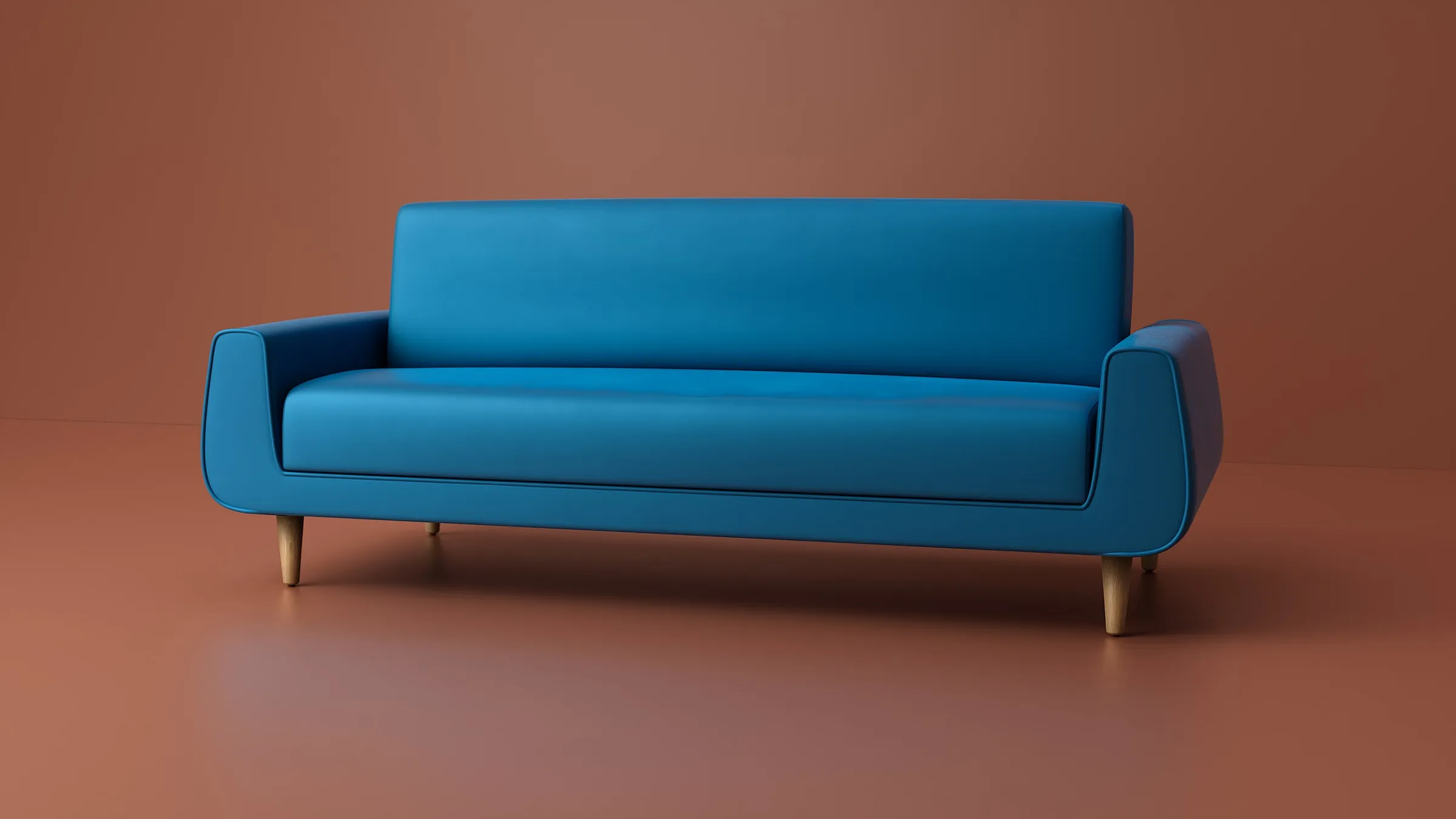 Kyoto sofa bed — three-quarter studio render in blue upholstery