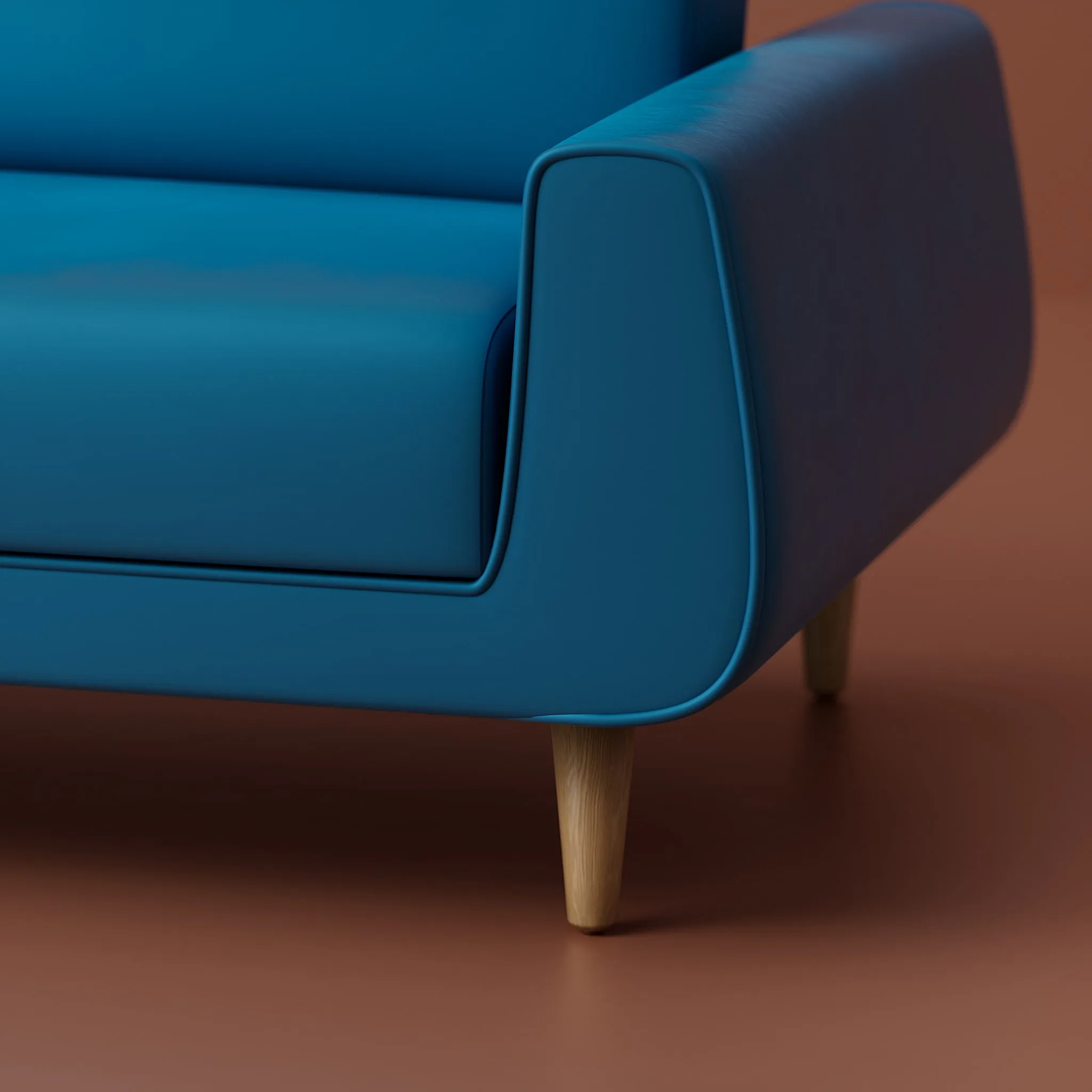 Kyoto sofa bed — armrest and tapered wooden leg detail