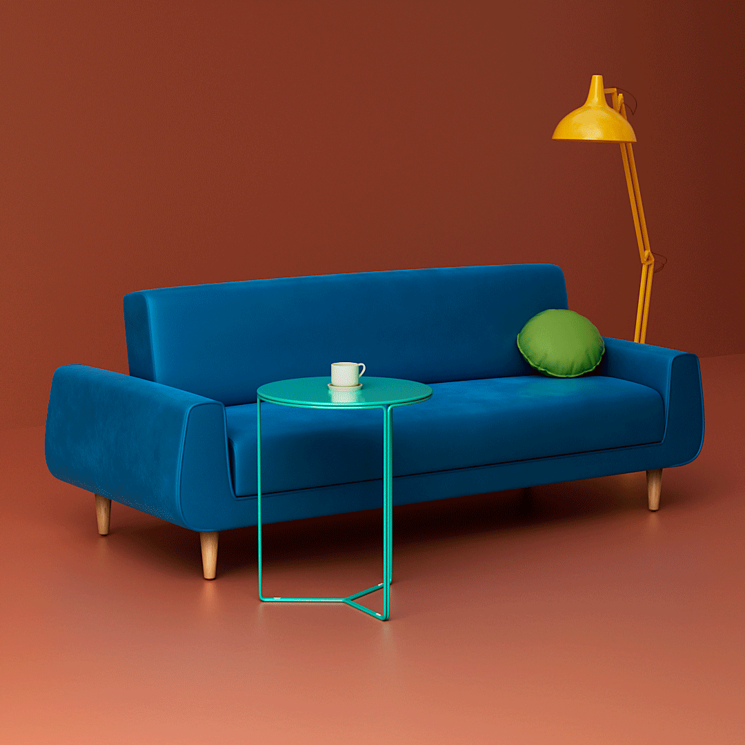 Kyoto sofa bed — animated turntable render