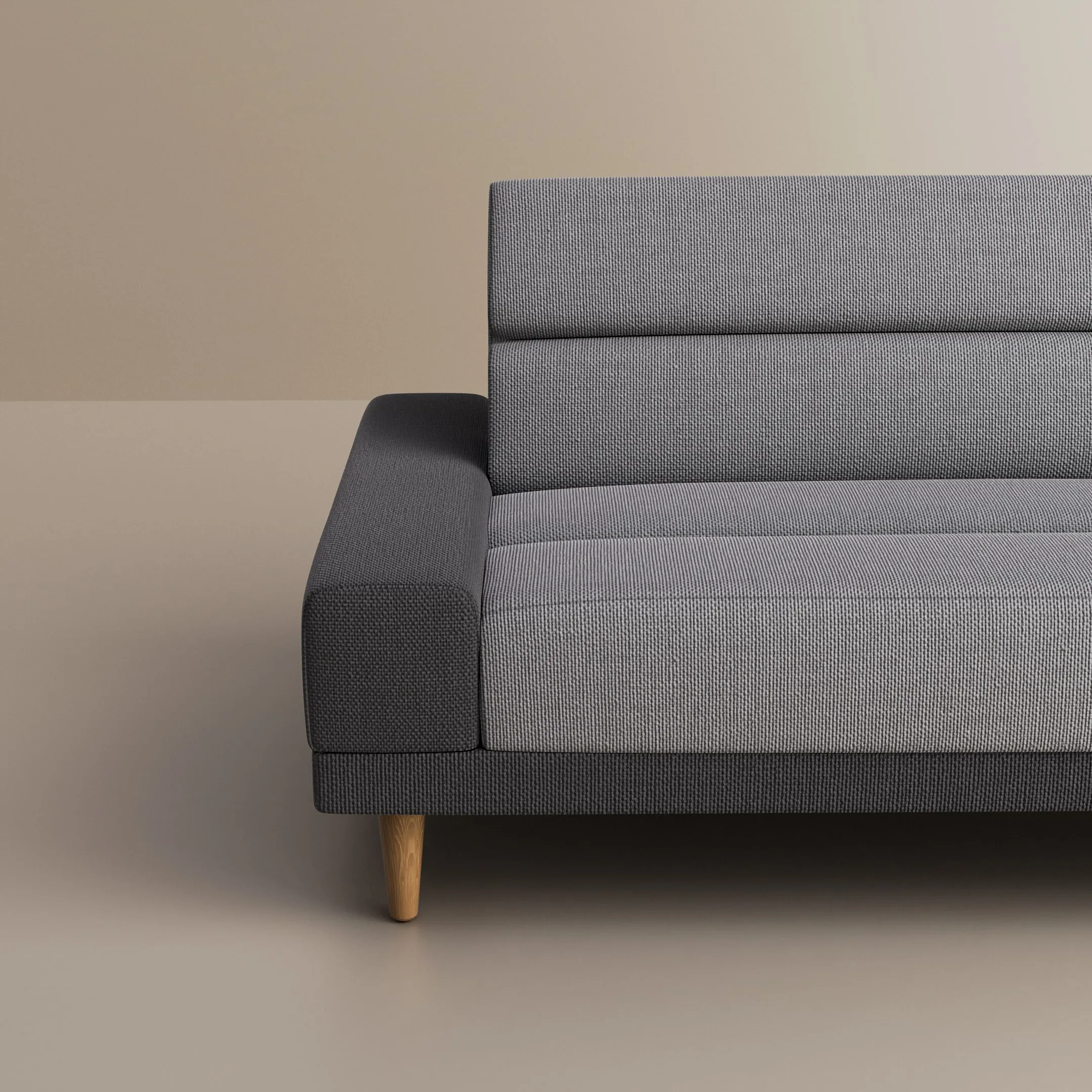 Malmo sofa bed — side view of the channel-tufted back and arm