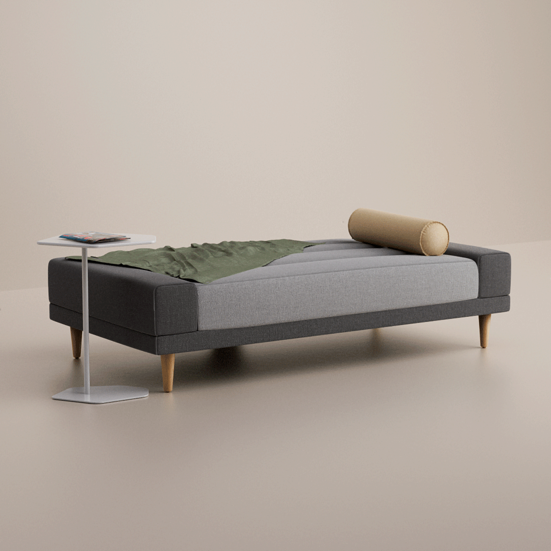 Malmo sofa bed — animated turntable render