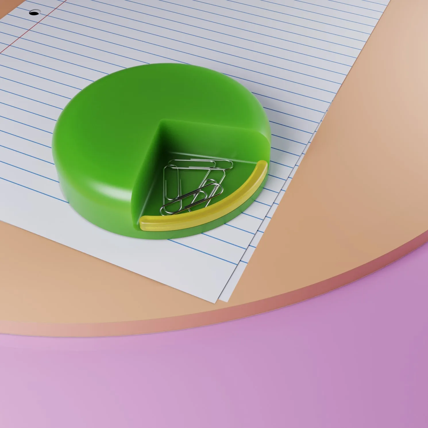 Paperweight render with paper clips and sticky note