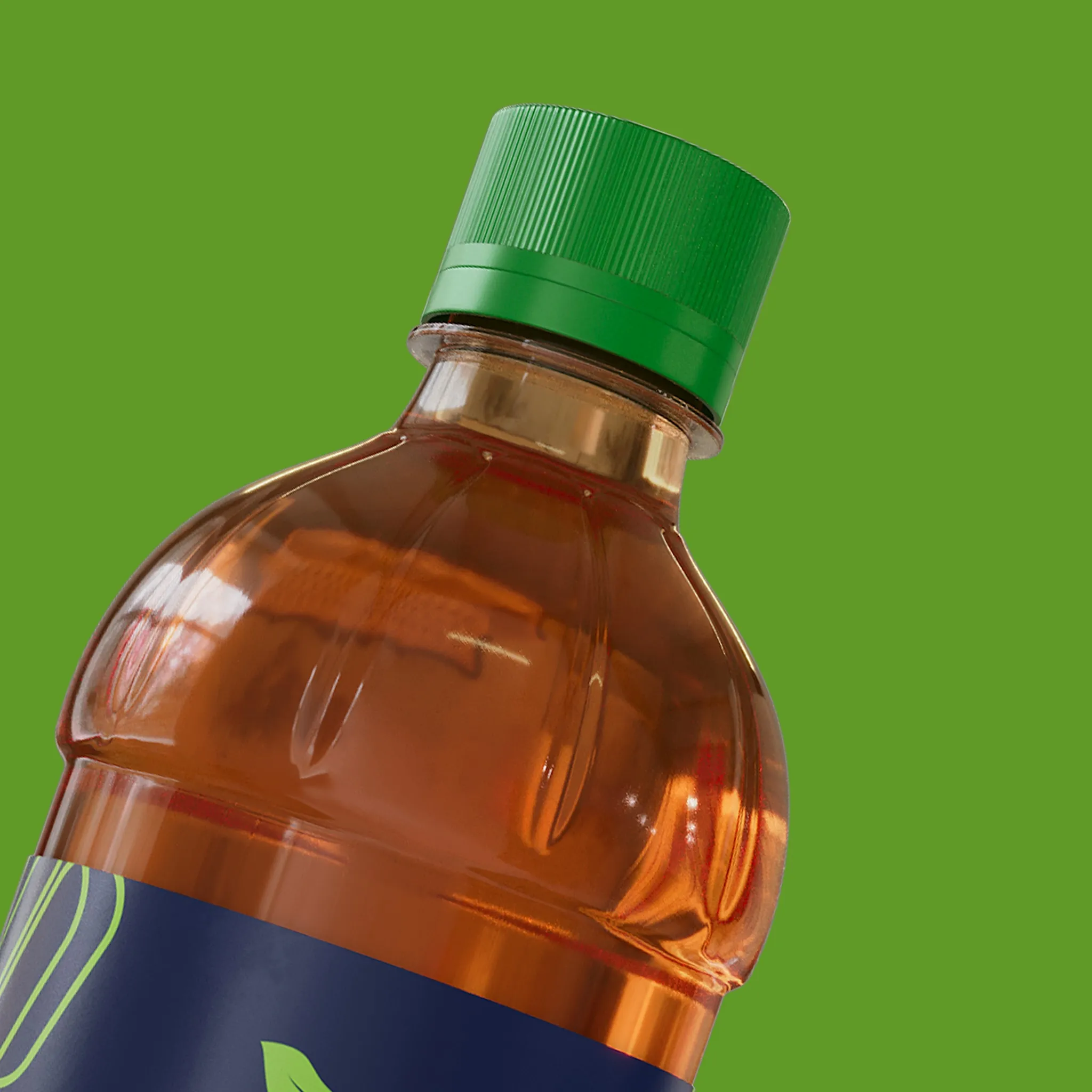 Amber bottle render on a blue backdrop