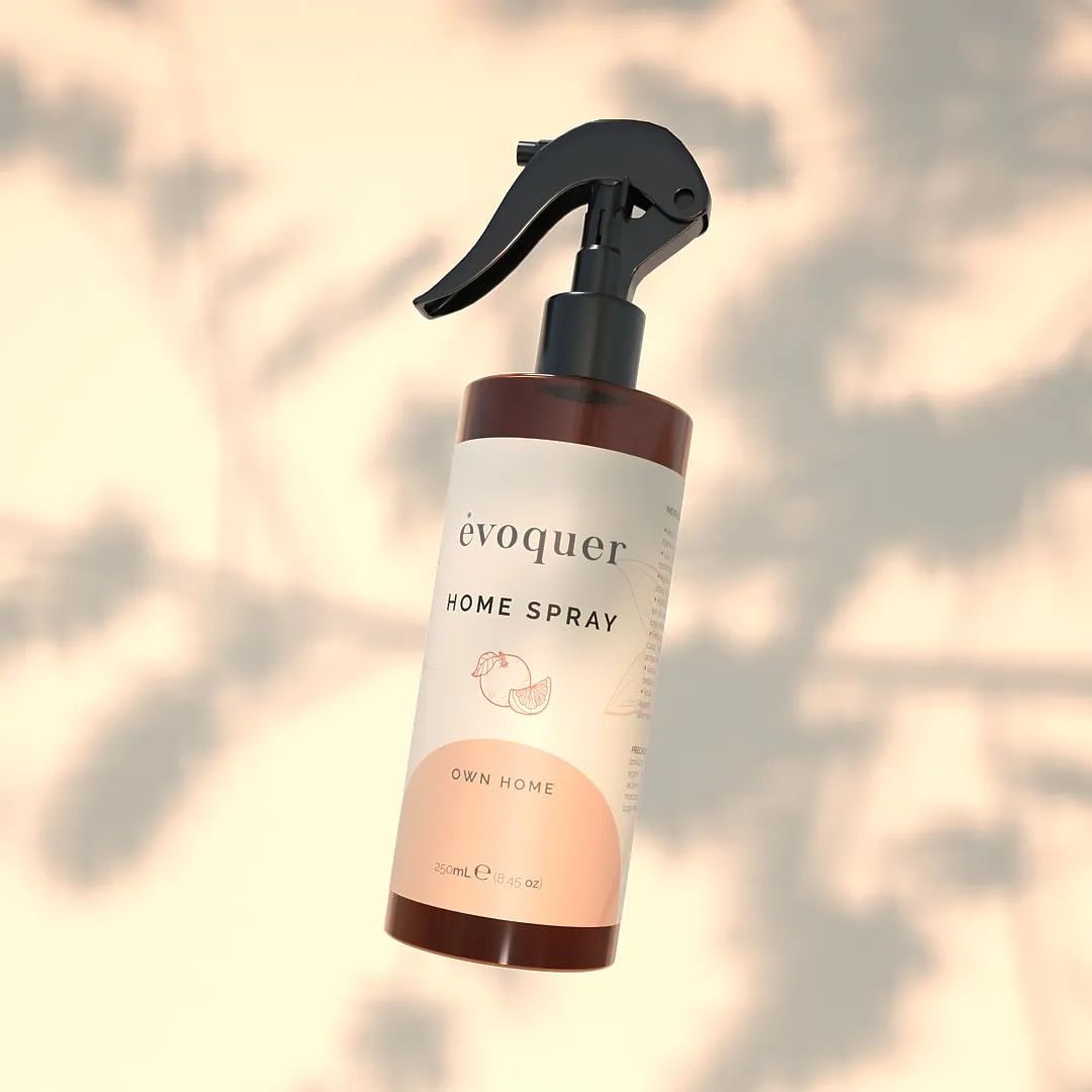 Évoquer spray bottle render with soft botanical shadows
