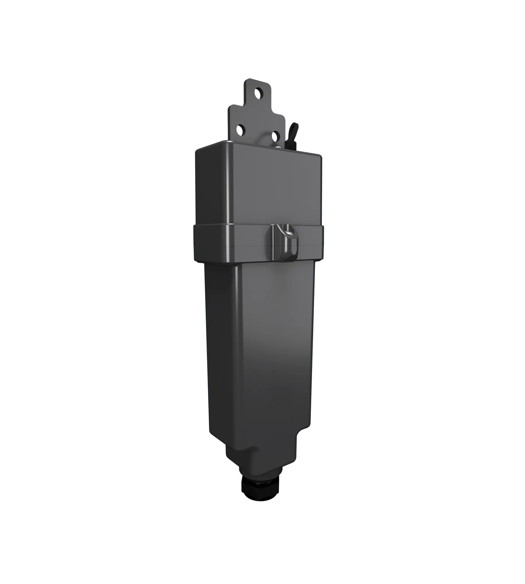 Final enclosure render — three-quarter view
